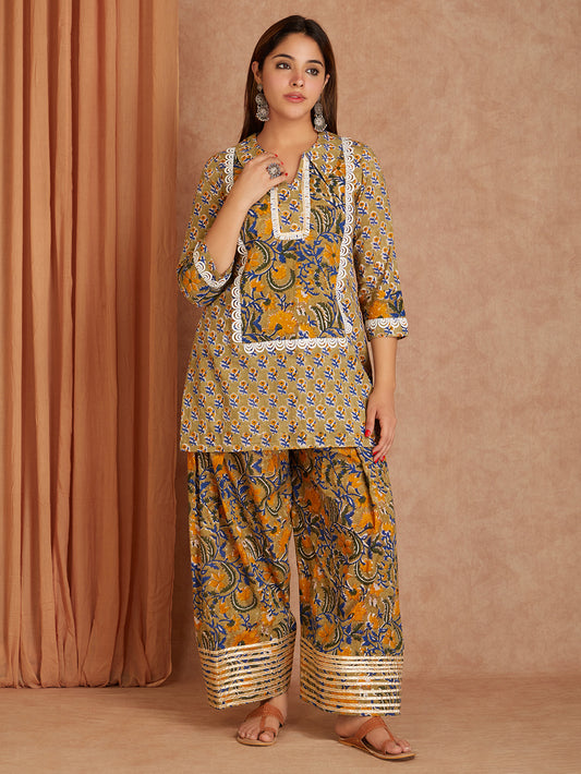 Green Block Printed Cotton Farsi Salwar