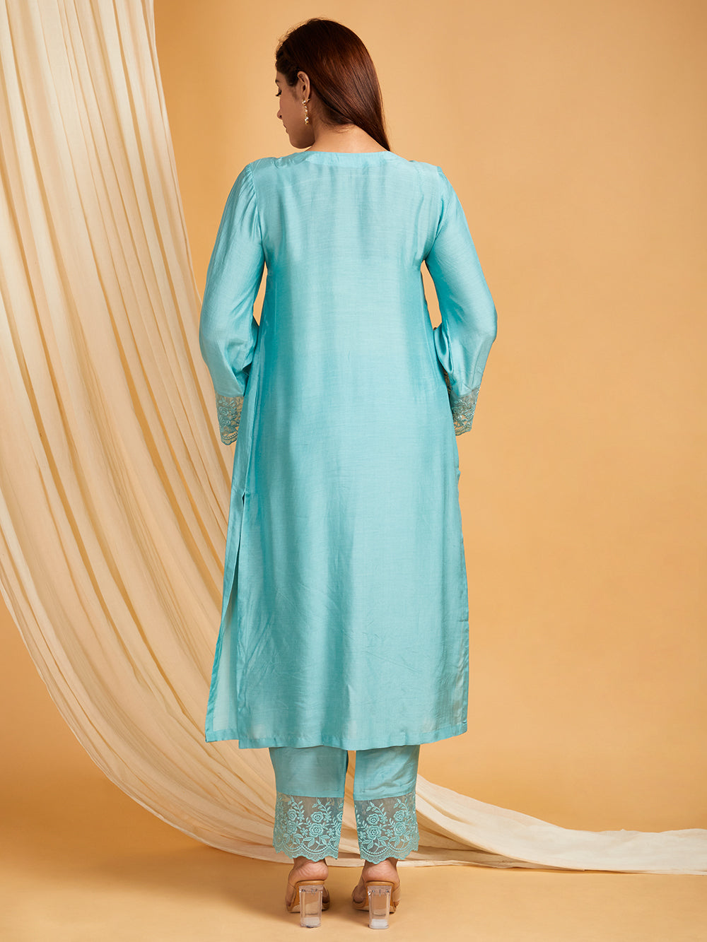Sky Blue Cotton Silk Pants