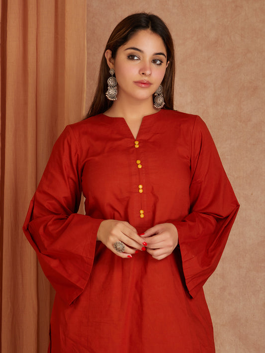 Yellow  Cotton Short Kurta with Printed Palazzo- Set of 2