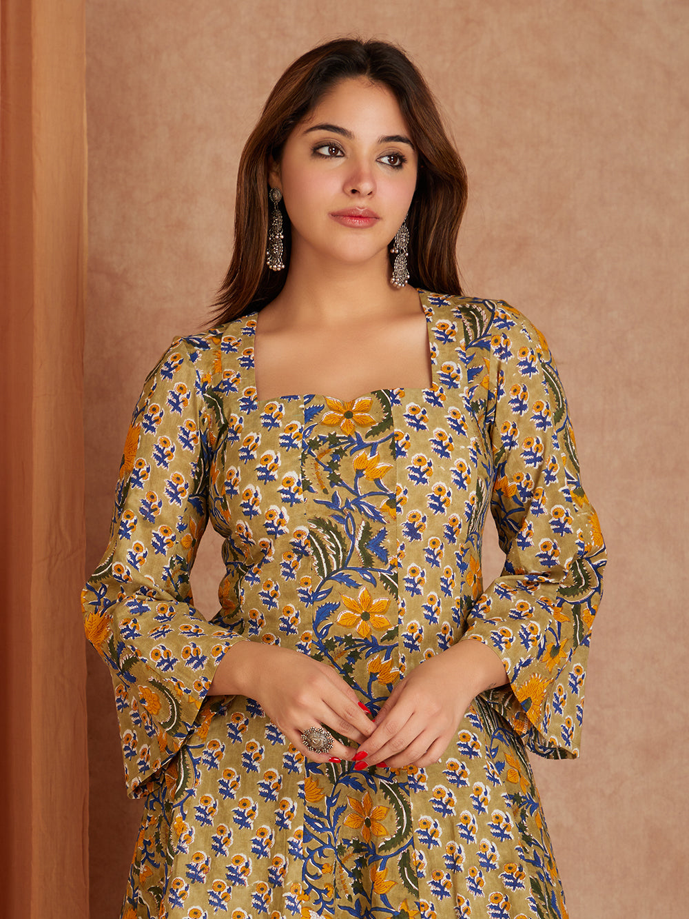 Olive Green Hand Block Printed Cotton Kurta