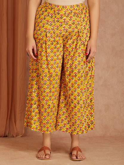 Yellow Hand Block Printed Cotton Palazzo