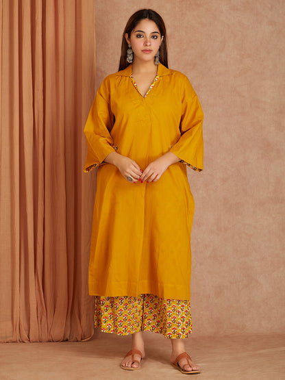 Yellow Cotton Solid  Kurta