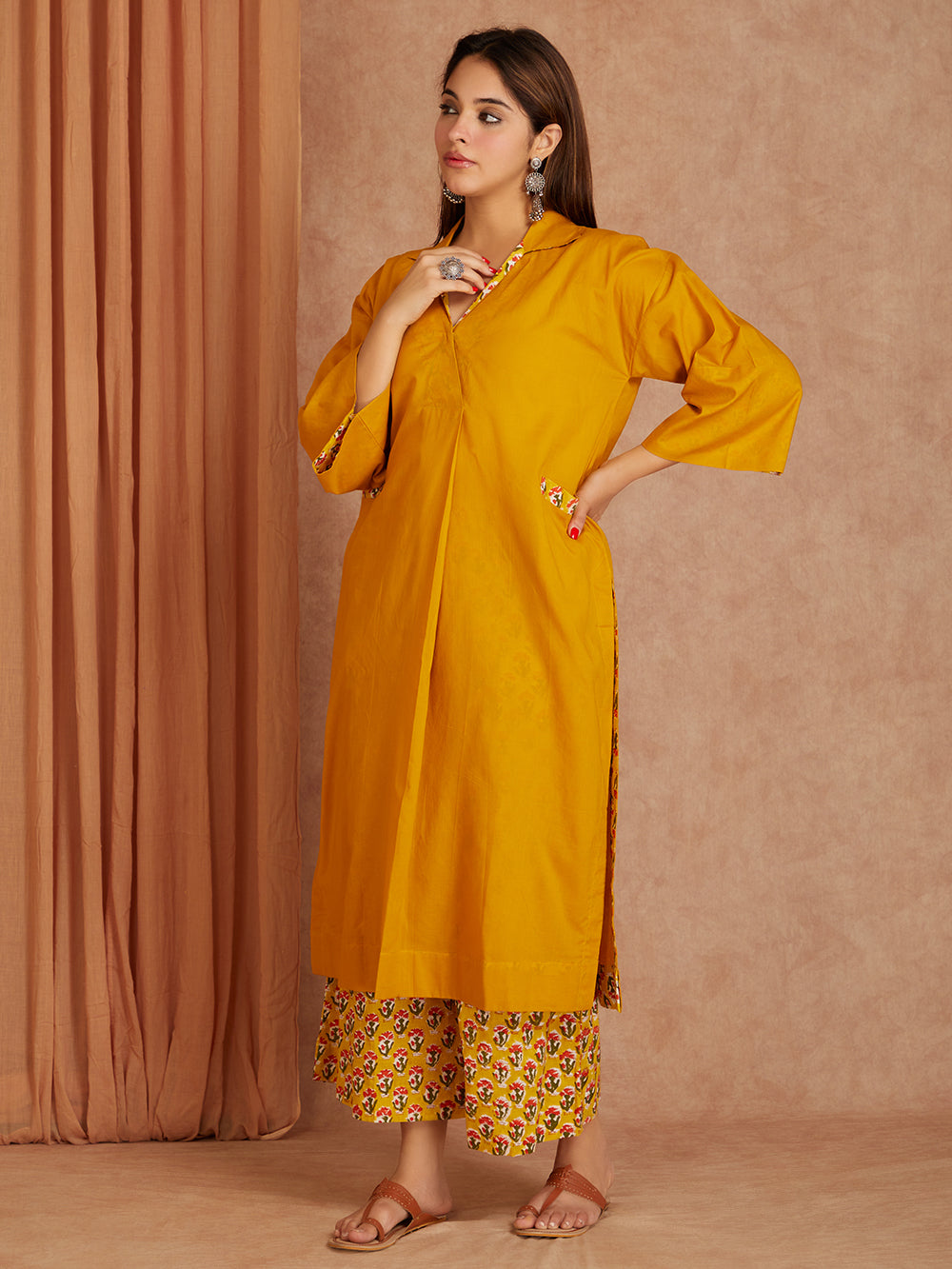 Yellow Cotton Solid  Kurta
