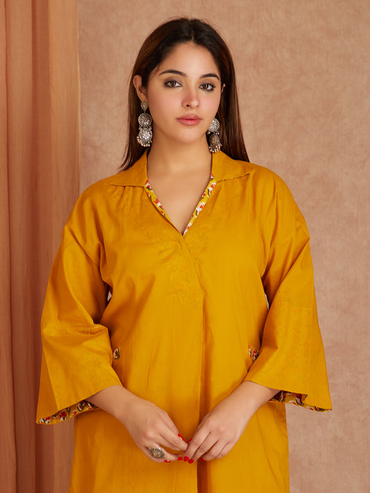 Yellow Cotton Solid  Kurta