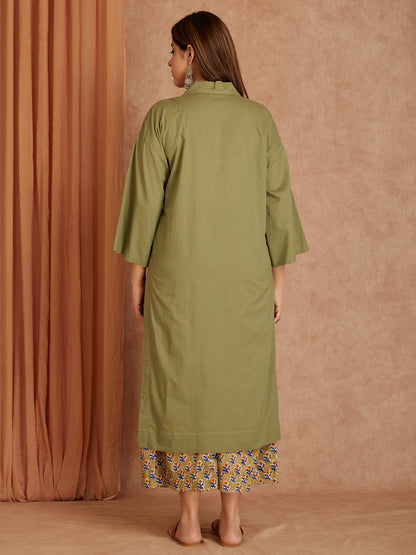 Olive Block Printed Cotton Palazzo