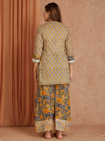 Green Block Printed Cotton Farsi Salwar