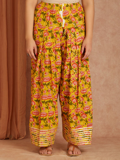 Mustard Block Printed Cotton Farsi Salwar