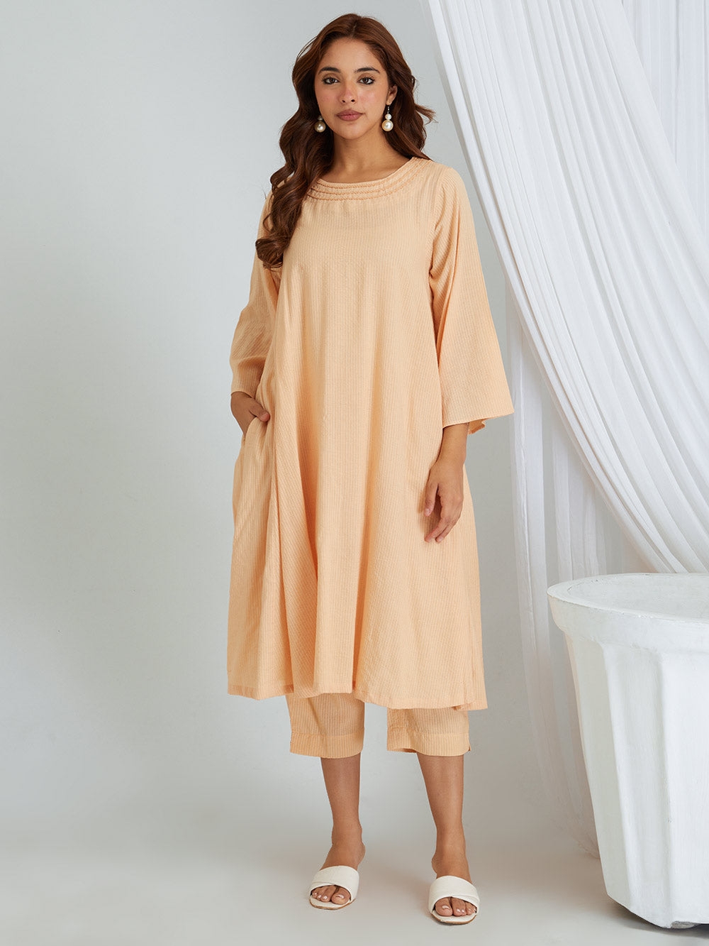 Kantha Work Solid Cotton Kurta & Pants