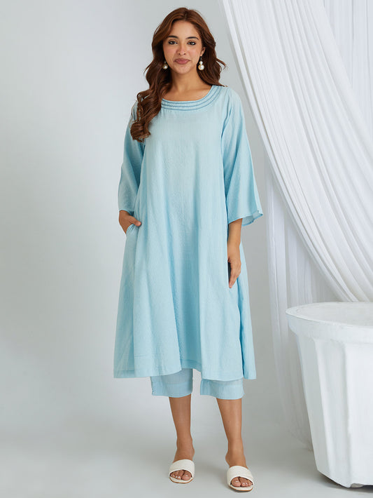 Kantha Work Solid Cotton Kurta & Pants