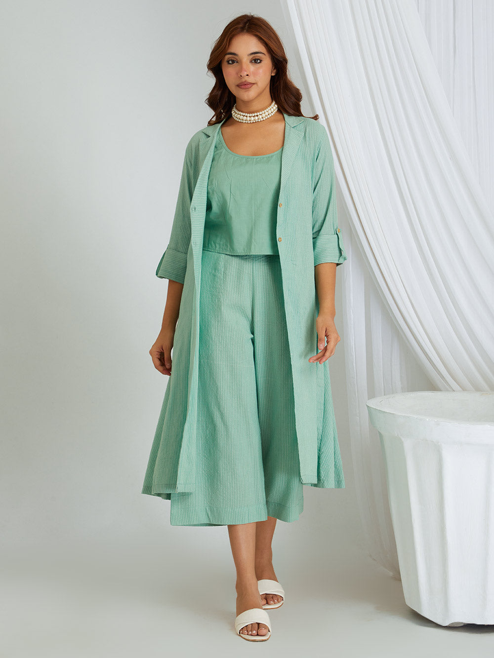 Kantha Work Cotton Shrug with Slip & Pants