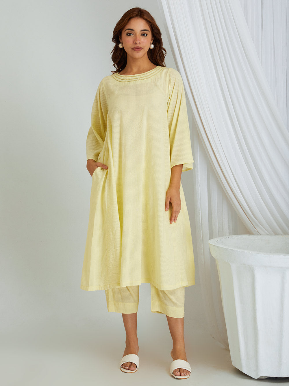 Kantha Work Solid Cotton Kurta & Pants