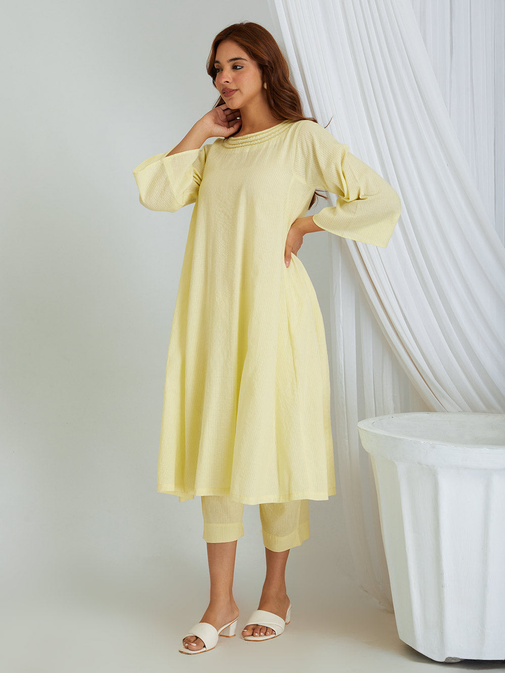 Kantha Work Solid Cotton Kurta & Pants