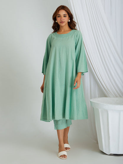 Kantha Work Solid Cotton Kurta & Pants