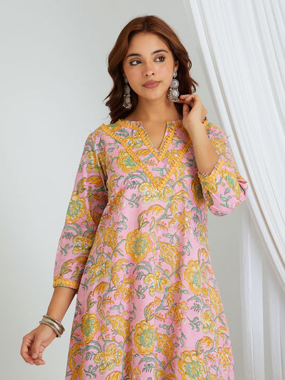 Hand Block Printed Cotton Kurta & Palazzo