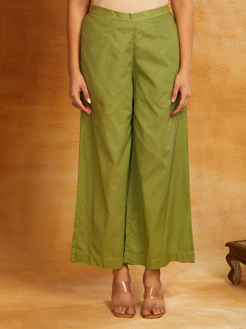 Green Cotton Solid Palazzo