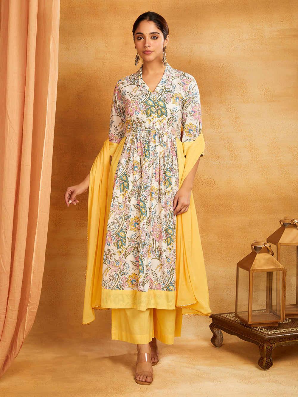Block Printed Long Kurta and Palazzo Suit Set