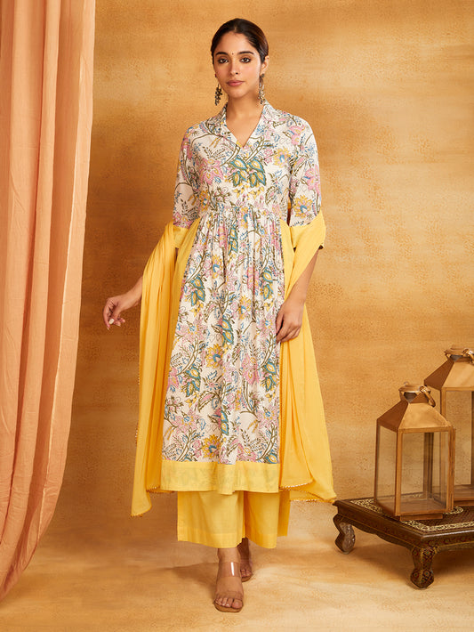 Block Printed Long Kurta and Palazzo Suit Set