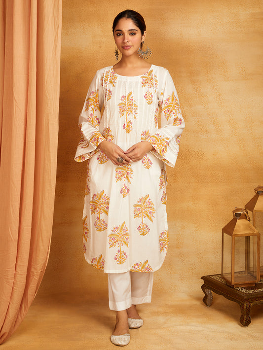 Block Printed Lace Detailing Kurta & Pants