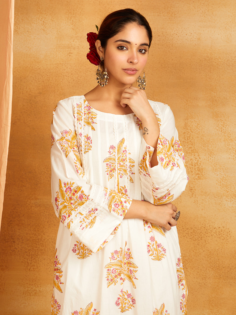 Block Printed Lace Detailing Suit Set