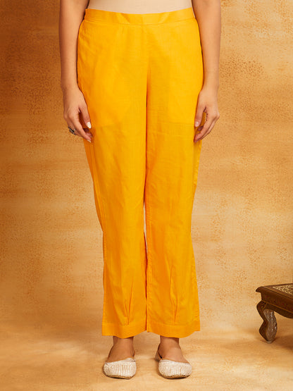 Mustard Solid Cotton Pants