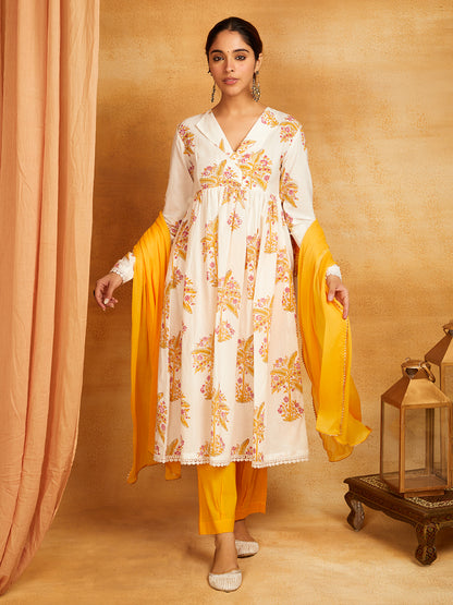 Block Printed Cotton Anarkali Suit Set