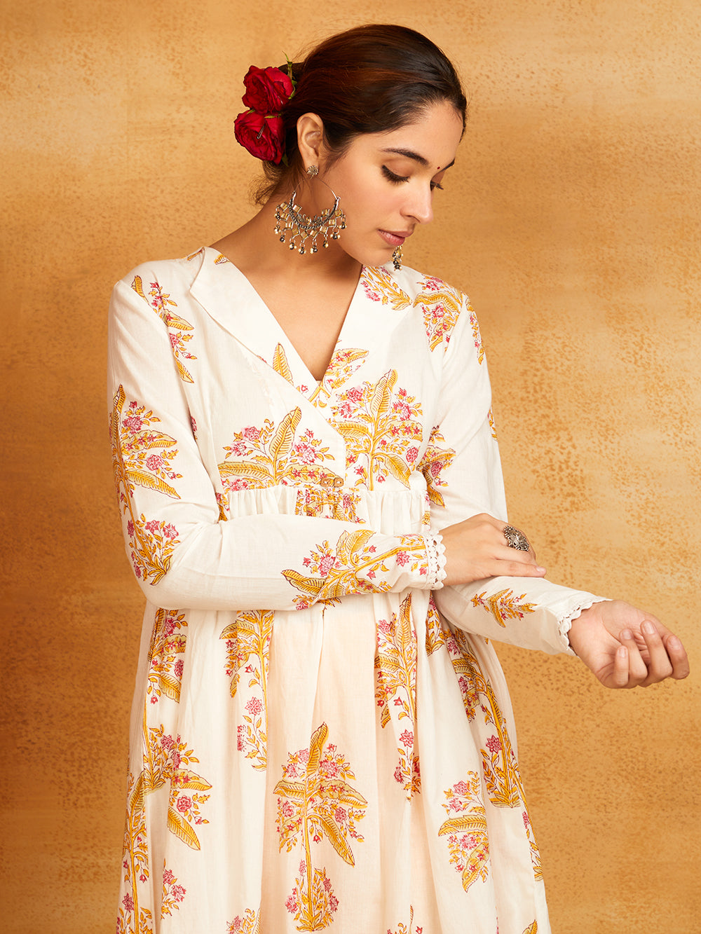 Block Printed Cotton Anarkali Kurta & Pants
