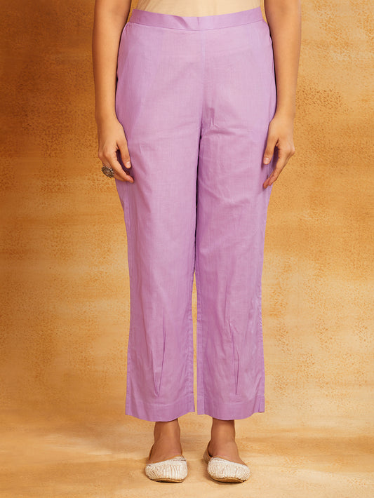 Purple Cotton Solid Pants