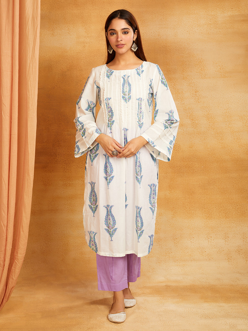 Block Printed Cotton Lace Detailing Suit Set