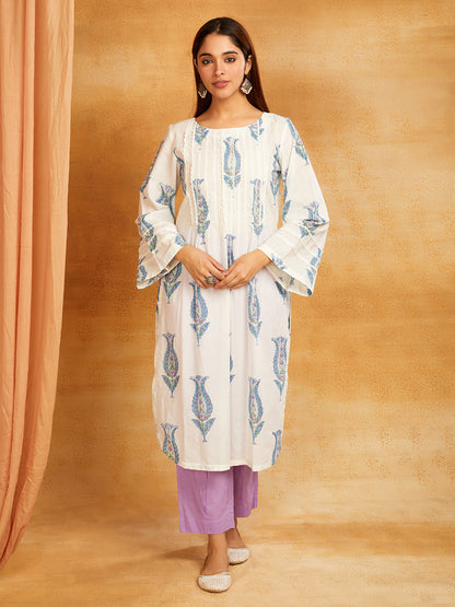Block Printed Cotton Lace Detailing Suit Set