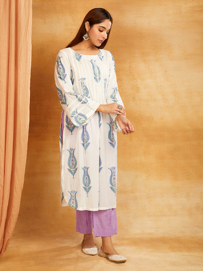 Block Printed Cotton Lace Detailing Suit Set