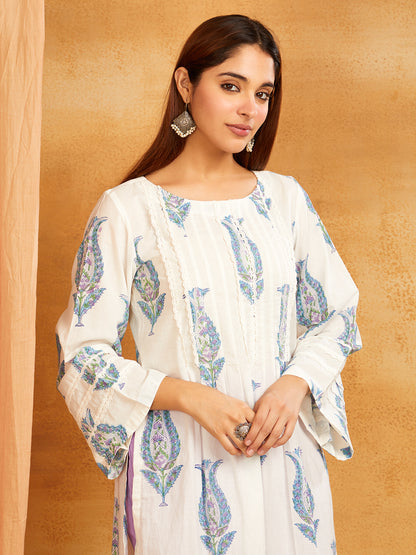 Block Printed Cotton Lace Detailing Suit Set