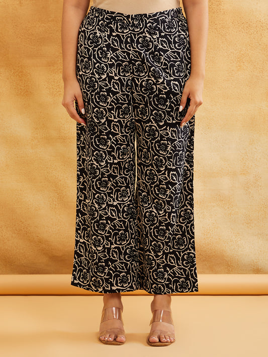 Black Block Printed Cotton Palazzo