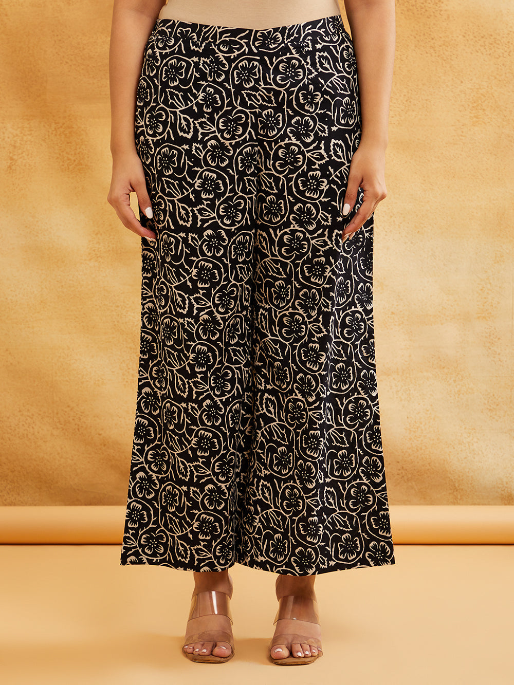 Black Block Printed Cotton Palazzo
