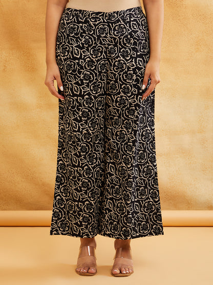 Black Block Printed Cotton Palazzo