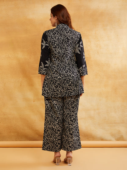 Black Block Printed Cotton Palazzo