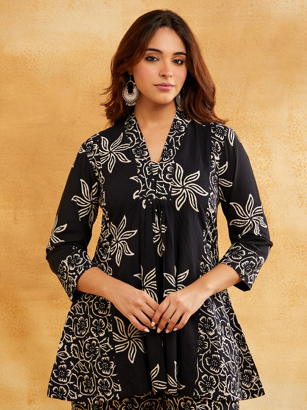 Black Block Printed Peplum Short Kurta with Palazzo - Set of 2