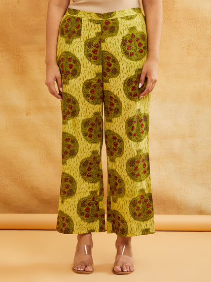Yellow Block Printed Cotton Palazzo