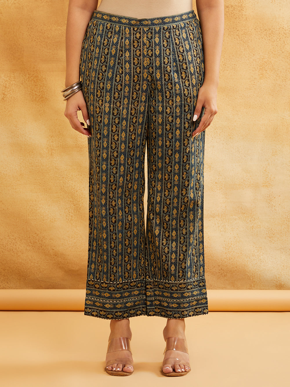 Blue Block Printed Cotton Pants