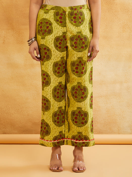 Yellow Block Printed Cotton Pants