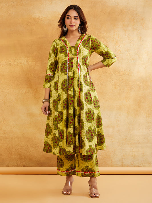 Yellow Block Printed Cotton Pants