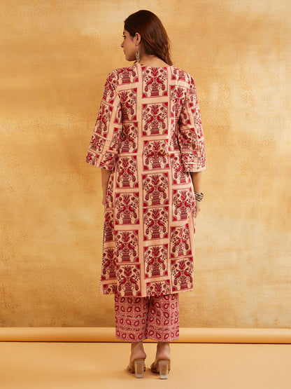 Pink Block Printed Cotton Pants