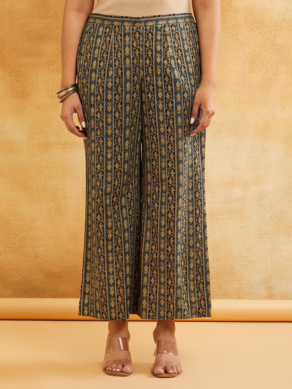 Blue Block Printed Peplum Short Kurta with Palazzo - Set of 2