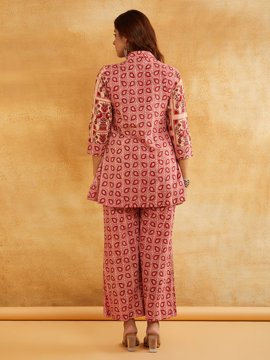 Pink Block Printed Cotton Palazzo