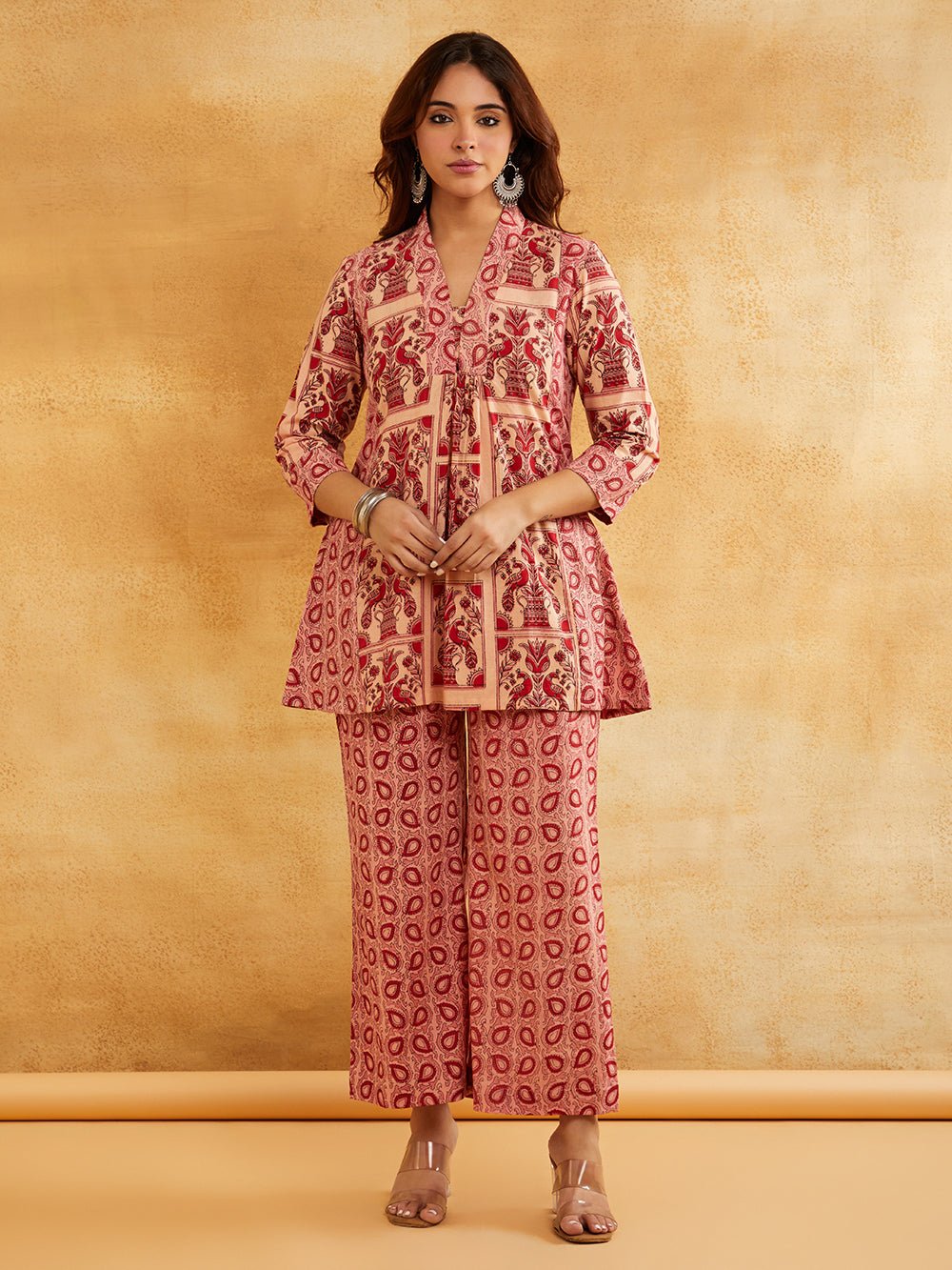 Pink Block Printed Cotton Palazzo