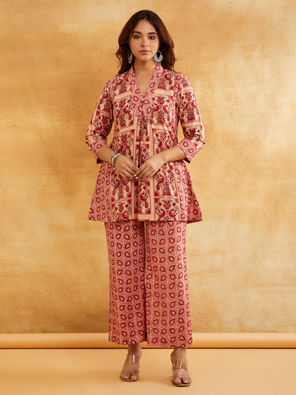 Pink Block Printed Cotton Palazzo