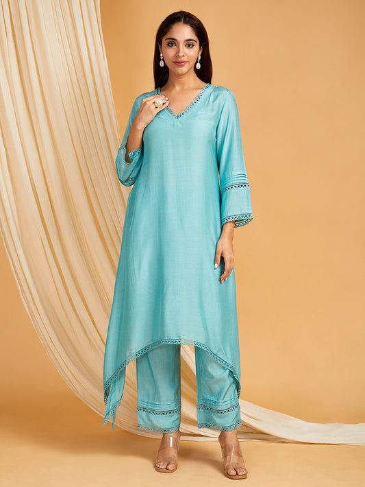 Lace Work Cotton Silk Kurta