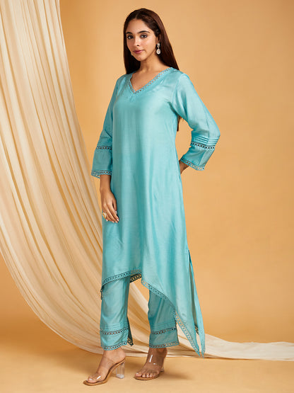 Lace Work Cotton Silk Kurta & Pants