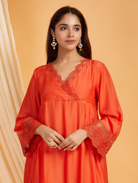 Cotton Silk Lace work Kurta