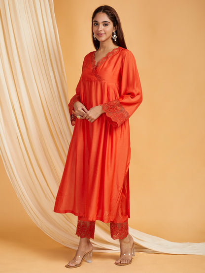 Cotton Silk Lace work Kurta