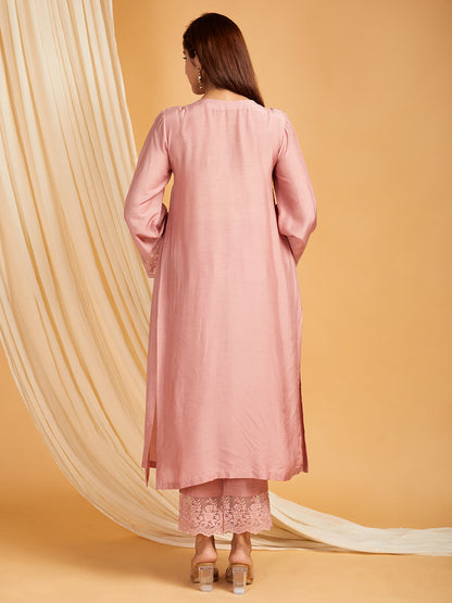 Silk Lace work Kurta with Pants